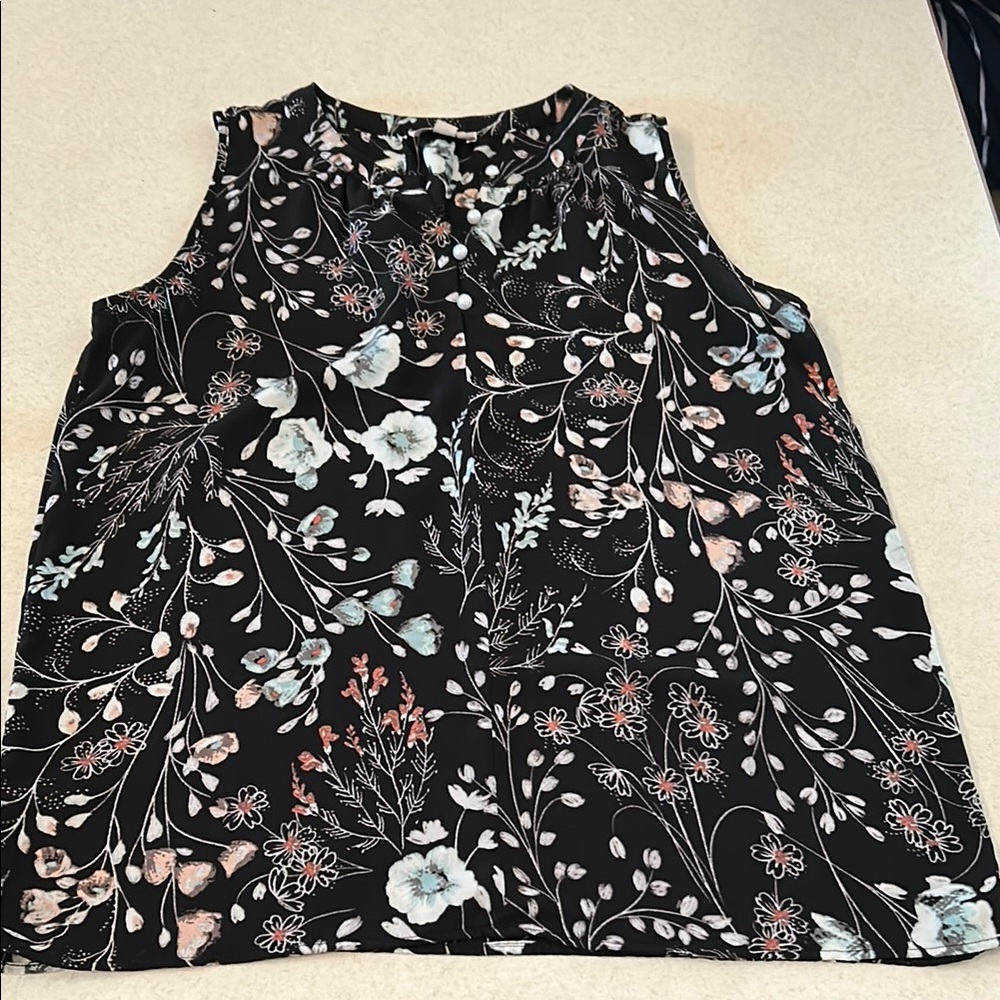 LOFT Women's Size S Black Floral Print Sleeveless Blouse - Picture 2 of 12